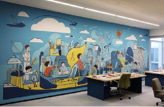 理县办公室墙绘的特点。